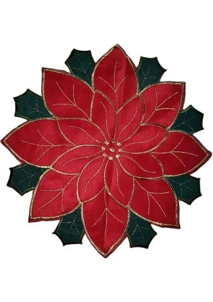 Kırmızı 2 Yuvarlak 35 cm Popüler Yuvarlak Kırmızı Nakış Masa Yer Mat Ped Bez Bardak Bardak Altlığı Peçete Kahve Çay Altlığı Noel Poinsettia Çiçek Placemat Mutfak (Yurt Dışından)