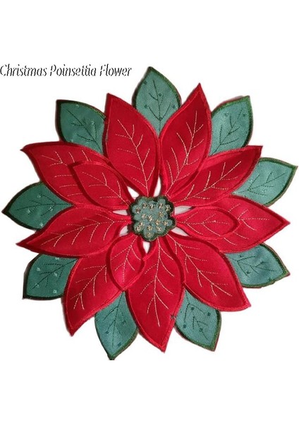 Kırmızı 2 Yuvarlak 35 cm Popüler Yuvarlak Kırmızı Nakış Masa Yer Mat Ped Bez Bardak Bardak Altlığı Peçete Kahve Çay Altlığı Noel Poinsettia Çiçek Placemat Mutfak (Yurt Dışından)