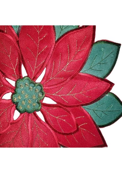 Kırmızı 2 Yuvarlak 35 cm Popüler Yuvarlak Kırmızı Nakış Masa Yer Mat Ped Bez Bardak Bardak Altlığı Peçete Kahve Çay Altlığı Noel Poinsettia Çiçek Placemat Mutfak (Yurt Dışından)