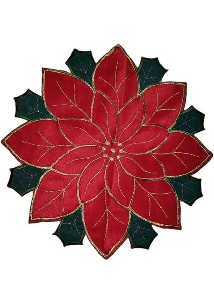 Kırmızı 2 Yuvarlak 35 cm Popüler Yuvarlak Kırmızı Nakış Masa Yer Mat Ped Bez Bardak Bardak Altlığı Peçete Kahve Çay Altlığı Noel Poinsettia Çiçek Placemat Mutfak (Yurt Dışından)