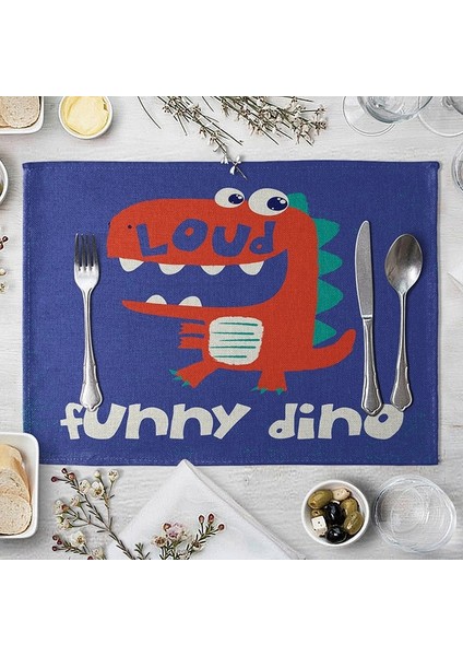 LM3043 32X42CM-KETEN 32X42CM Sevimli Dinozor Keten Placemat Masa Için Yaratıcı Karikatür Hayvan Yemek Masası Mat Müzik Komik Dino Yemek Kasesi Fincan Coaster (Yurt Dışından)