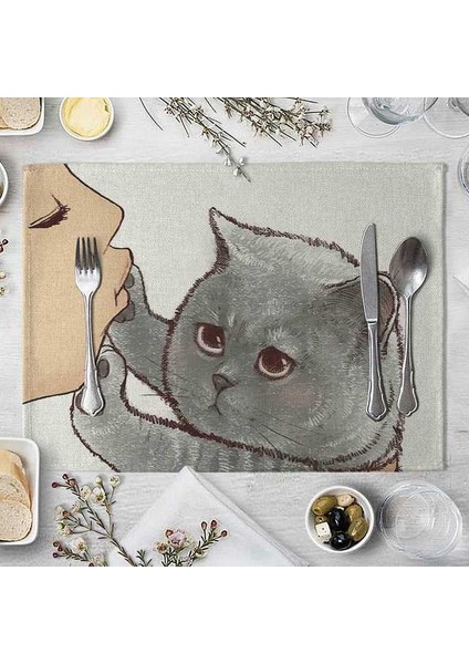 10 Dikdörtgen 32X21 cm Karikatür Kedi Placemat Pamuk Keten Masa Mat Kawaii Kediler Hayvan Desen Yer Paspasları Çocuklar Çocuklar Için Mutfak Yemek Coaster Pad (Yurt Dışından)