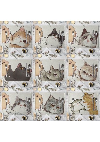 10 Dikdörtgen 32X21 cm Karikatür Kedi Placemat Pamuk Keten Masa Mat Kawaii Kediler Hayvan Desen Yer Paspasları Çocuklar Çocuklar Için Mutfak Yemek Coaster Pad (Yurt Dışından) fırsatları