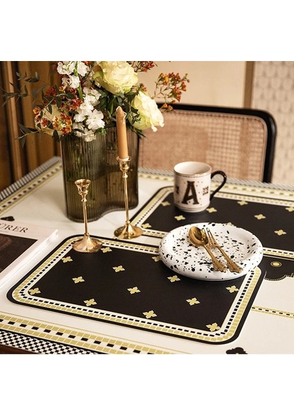 B 45X30 cm Retro Avrupa Deri Servis Altlığı Hafif Lüks Batı Yemek Matı Su Geçirmez ve Yağ Geçirmez Masa Mat Placemats Masa Için (Yurt Dışından)