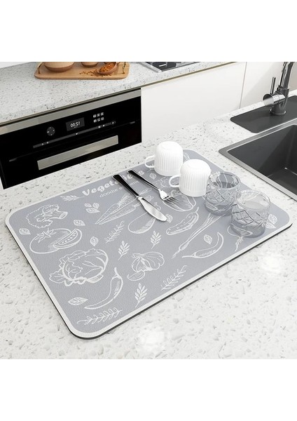 Sebze Gri 40X50 cm Mat Leke Emici Bulaşık Kurutma Mat Mutfak Tezgahı-Kahve Bar Aksesuarları Kahve Makinesi Pot Espresso Makinesi Rafı Altında (Yurt Dışından)
