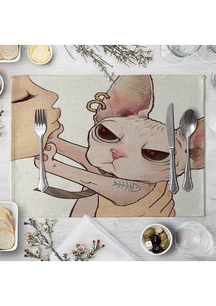Stil 3 Kedi Keten Masa Mat Sevimli Kedi Karikatür Hayvan Desen Placemats Çocuklar Çocuklar Için Mutfak Yemek Yeri Paspaslar Pedleri (Yurt Dışından)