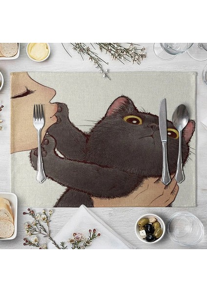 Stil 3 Kedi Keten Masa Mat Sevimli Kedi Karikatür Hayvan Desen Placemats Çocuklar Çocuklar Için Mutfak Yemek Yeri Paspaslar Pedleri (Yurt Dışından)
