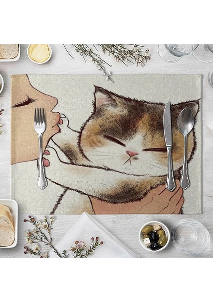 Stil 3 Kedi Keten Masa Mat Sevimli Kedi Karikatür Hayvan Desen Placemats Çocuklar Çocuklar Için Mutfak Yemek Yeri Paspaslar Pedleri (Yurt Dışından)