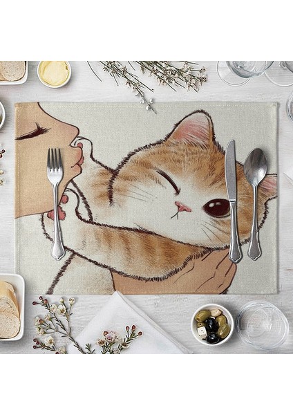Stil 3 Kedi Keten Masa Mat Sevimli Kedi Karikatür Hayvan Desen Placemats Çocuklar Çocuklar Için Mutfak Yemek Yeri Paspaslar Pedleri (Yurt Dışından)