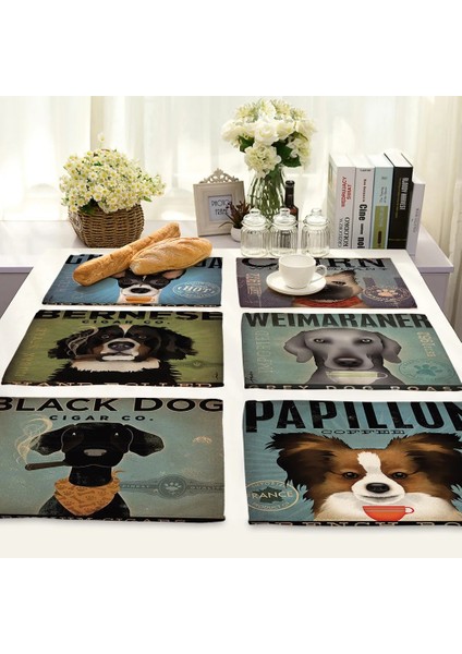 638 42X32 cm Sevimli Köpek Baskılı Keten Placemat Yer Mat Mutfak Masa Mat Yemek Masa Mat (Yurt Dışından)