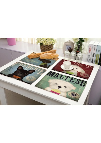 638 42X32 cm Sevimli Köpek Baskılı Keten Placemat Yer Mat Mutfak Masa Mat Yemek Masa Mat (Yurt Dışından)
