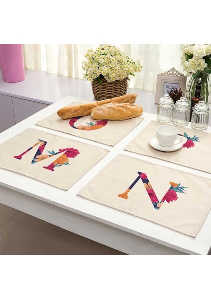 2CD-ZM0001-20 Çiçek Mektup Desen Pamuk Keten Ped Yemek Masası Paspaslar Coaster Kase Fincan Mat Desen Mutfak Placemat 42*32 cm Ev Dekor ZM0001 (Yurt Dışından)