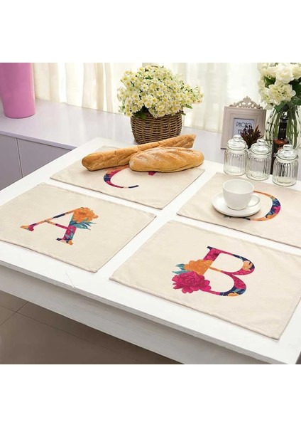 2CD-ZM0001-20 Çiçek Mektup Desen Pamuk Keten Ped Yemek Masası Paspaslar Coaster Kase Fincan Mat Desen Mutfak Placemat 42*32 cm Ev Dekor ZM0001 (Yurt Dışından)
