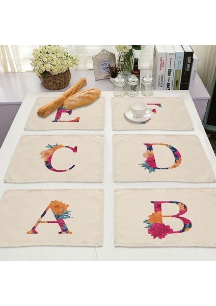 2CD-ZM0001-20 Çiçek Mektup Desen Pamuk Keten Ped Yemek Masası Paspaslar Coaster Kase Fincan Mat Desen Mutfak Placemat 42*32 cm Ev Dekor ZM0001 (Yurt Dışından)