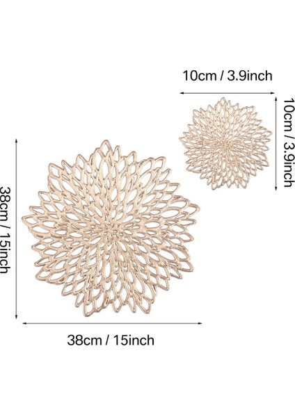 10CM Coaster 6 Adet 4/8 Adet Altın Gümüş Pvc Placemat Yemek 38CM Masa Mat Yıkanabilir Çiçek Tasarımı Düğün Ev Dekorasyonu Için 10CM Coaster Masa Pedleri (Yurt Dışından)