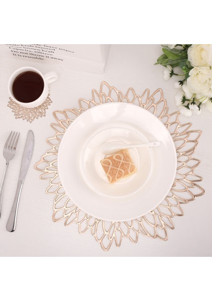10CM Coaster 6 Adet 4/8 Adet Altın Gümüş Pvc Placemat Yemek 38CM Masa Mat Yıkanabilir Çiçek Tasarımı Düğün Ev Dekorasyonu Için 10CM Coaster Masa Pedleri (Yurt Dışından)