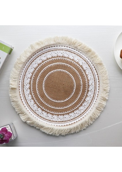 2CD-51001-017 Pamuk Keten Nakış Pedi Bulaşık Kahve Fincanı Masa Mat Yuvarlak 38 cm Iskandinav Tarzı Kaymaz Mutfak Placemat Coaster Ev Dekor 51001 (Yurt Dışından)