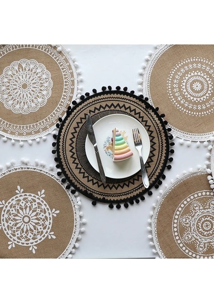 2CD-51001-017 Pamuk Keten Nakış Pedi Bulaşık Kahve Fincanı Masa Mat Yuvarlak 38 cm Iskandinav Tarzı Kaymaz Mutfak Placemat Coaster Ev Dekor 51001 (Yurt Dışından) fırsatları