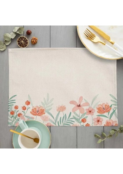 LE208 Bohem Çiçek Desen Placemat Mutfak Dekoru Pamuk Keten Boho Yemek Masası Paspaslar Coaster Pad Kase Kahve Fincanı Mat 42X32 cm (Yurt Dışından)