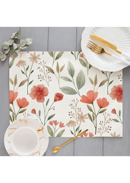 H118564 Bohem Çiçek Desen Placemat Mutfak Dekoru Pamuk Keten Boho Yemek Masası Paspaslar Coaster Pad Kase Kahve Fincanı Mat 42X32 cm (Yurt Dışından)