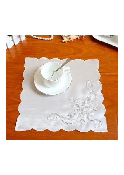 Bej Kare 28 cm Popüler Çiçek Örgü Masa Yer Mat Kumaş Nakış Tabak Placemat Ped Kahve Çay Altlığı Fincan Noel Düğün Mutfak Bardak Altlığı Peçete (Yurt Dışından)