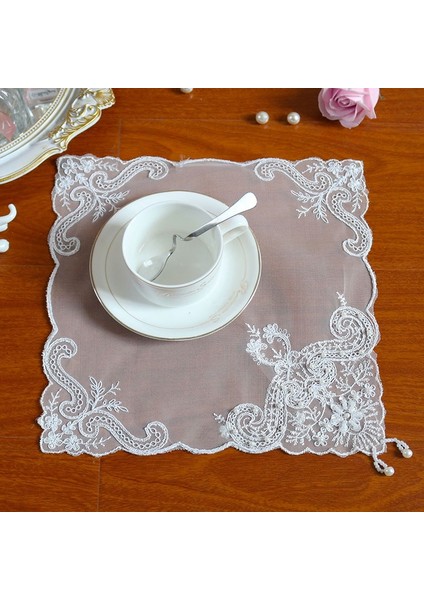 Bej Kare 28 cm Popüler Çiçek Örgü Masa Yer Mat Kumaş Nakış Tabak Placemat Ped Kahve Çay Altlığı Fincan Noel Düğün Mutfak Bardak Altlığı Peçete (Yurt Dışından)