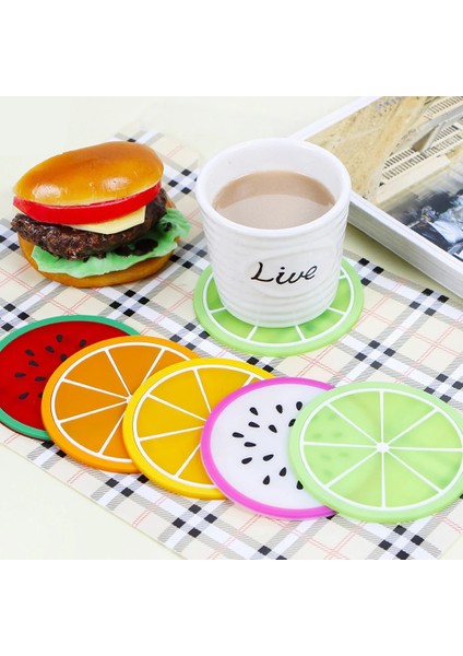 A3 9X9X0.3CM Meyve Şekli Silikon Kap Altlığı Kayma Yalıtım Pedi Bardak Mat Tutucu Turuncu/karpuz/limon Meyve Fincan Altlığı Yumuşak Pvc Ped (Yurt Dışından)