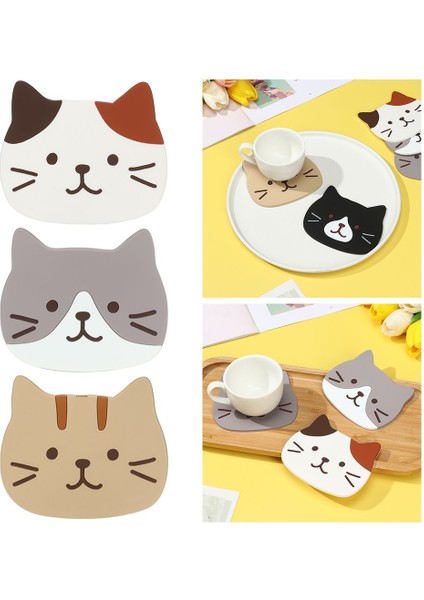 04 Karikatür Kedi Şekilli Çay Mat Bardak Tutucu Mat Kahve Içecekler Içecek Silikon Coaster Sıcak Içecek Standı Yalıtımlı Ped Mutfak Aksesuarları (Yurt Dışından)