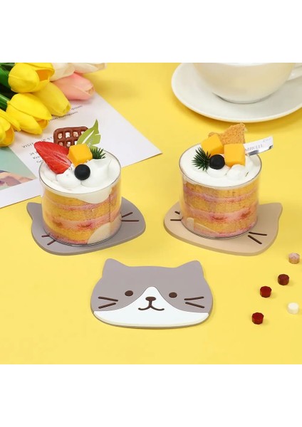 04 Karikatür Kedi Şekilli Çay Mat Bardak Tutucu Mat Kahve Içecekler Içecek Silikon Coaster Sıcak Içecek Standı Yalıtımlı Ped Mutfak Aksesuarları (Yurt Dışından)