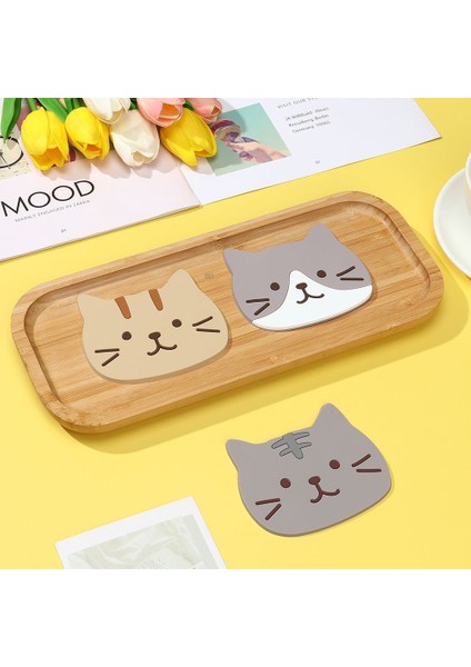 04 Karikatür Kedi Şekilli Çay Mat Bardak Tutucu Mat Kahve Içecekler Içecek Silikon Coaster Sıcak Içecek Standı Yalıtımlı Ped Mutfak Aksesuarları (Yurt Dışından)