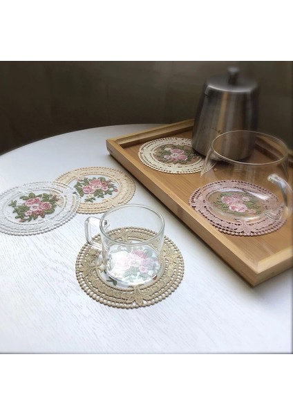 Beyaz 15 cm S Vintage Dantel Haşlanma Önleyici Coaster Nakış Zanaat Kaseler Kahve Fincanları Coaster Avrupa Tarzı Kumaş Masa Yalıtım Mat 12 cm (Yurt Dışından)