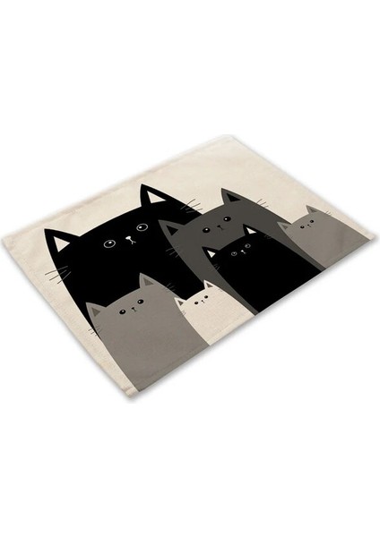 2CD-ML0016-11 1 Adet Bkack Kedi Desen Pamuk Keten Ped Yemek Masası Paspaslar Coaster Kase Fincan Mat Desen Mutfak Placemat Ev Dekor ML0016 (Yurt Dışından)