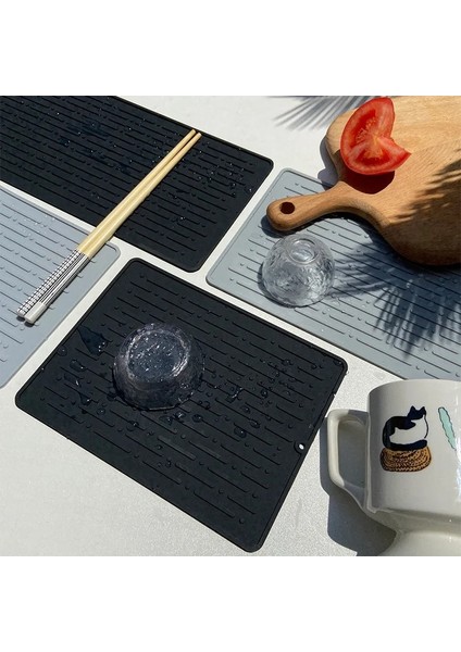 Black-L 1 Adet Katlanabilir Bulaşık Kurutma Mat Süzgeç Mat Silikon Isı Yalıtımı Placemat Mutfak Lavabo Mat Kaymaz Ped Coaster Bulaşık Drenaj Aracı (Yurt Dışından)