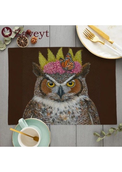 LE506 42X32 cm Sevimli Hayvan Placemat Kuş Baykuş Keten Yemek Masası Paspaslar Bunny Sincap Coaster Pad Kase Kahve Fincanı Mat Masa Örtüsü 42X32 cm (Yurt Dışından)