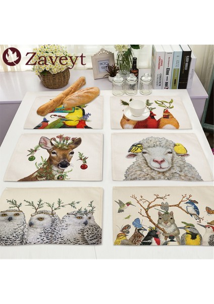 LE506 42X32 cm Sevimli Hayvan Placemat Kuş Baykuş Keten Yemek Masası Paspaslar Bunny Sincap Coaster Pad Kase Kahve Fincanı Mat Masa Örtüsü 42X32 cm (Yurt Dışından) modelleri
