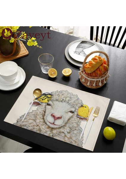 LE506 42X32 cm Sevimli Hayvan Placemat Kuş Baykuş Keten Yemek Masası Paspaslar Bunny Sincap Coaster Pad Kase Kahve Fincanı Mat Masa Örtüsü 42X32 cm (Yurt Dışından) fırsatları