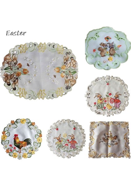 Gösterildiği Gibi Yuvarlak 30 cm Sevimli Saten Paskalya Tavşanı Tavuk Yumurtası Nakış Yer Masa Mat Kumaş Tabak Altlığı Ped Fincan Bardak Altlığı Peçete Mutfak Yemek Placemats Dekor (Yurt Dışından)