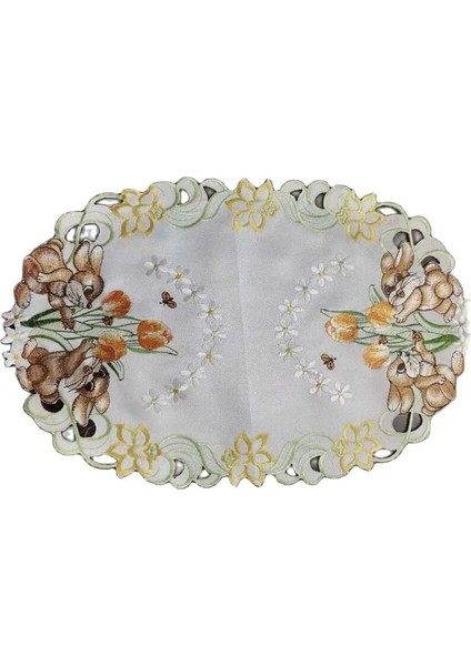 Gösterildiği Gibi Yuvarlak 30 cm Sevimli Saten Paskalya Tavşanı Tavuk Yumurtası Nakış Yer Masa Mat Kumaş Tabak Altlığı Ped Fincan Bardak Altlığı Peçete Mutfak Yemek Placemats Dekor (Yurt Dışından)