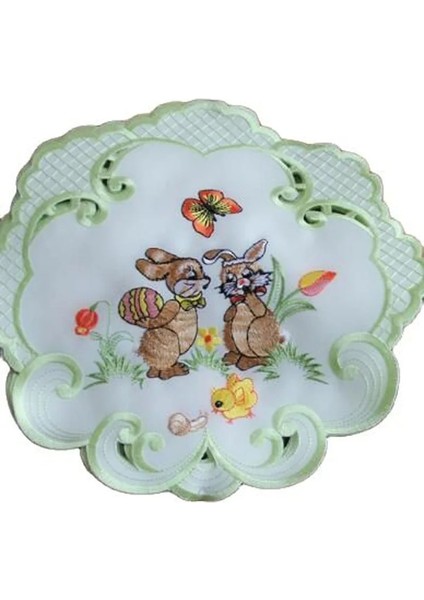 Gösterildiği Gibi Yuvarlak 30 cm Sevimli Saten Paskalya Tavşanı Tavuk Yumurtası Nakış Yer Masa Mat Kumaş Tabak Altlığı Ped Fincan Bardak Altlığı Peçete Mutfak Yemek Placemats Dekor (Yurt Dışından)