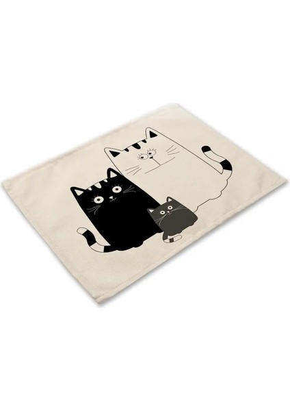 2CD-ML0016-22 1 Adet Sevimli Siyah Kedi Desen Mutfak Placemat Yemek Masası Paspaslar Içecek Bardak Batı Ped Pamuk Keten Fincan Mat 42*32 cm MA0003 (Yurt Dışından)