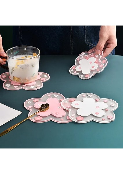 Pembe 10 cm Kiraz Çiçeği Coaster Yalıtım Matı Kaymaz Mat Ev Çay Bardağı Mat Anti-Haşlanma Yemek Masası Paspaslar Içecek Fincan Bardak (Yurt Dışından)