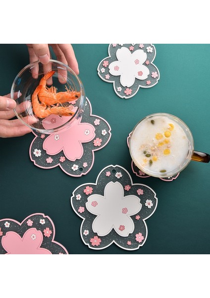 Pembe 10 cm Kiraz Çiçeği Coaster Yalıtım Matı Kaymaz Mat Ev Çay Bardağı Mat Anti-Haşlanma Yemek Masası Paspaslar Içecek Fincan Bardak (Yurt Dışından)