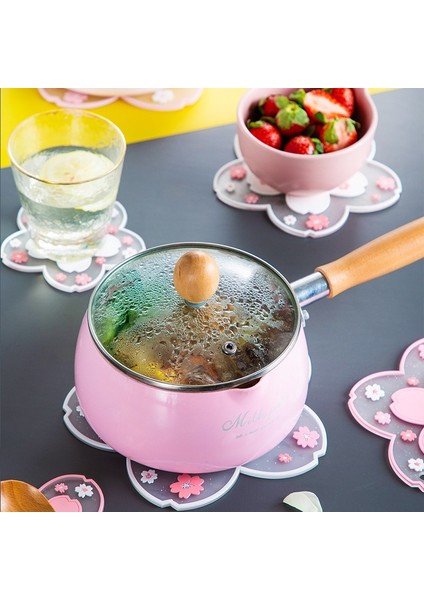 Pembe 10 cm Kiraz Çiçeği Coaster Yalıtım Matı Kaymaz Mat Ev Çay Bardağı Mat Anti-Haşlanma Yemek Masası Paspaslar Içecek Fincan Bardak (Yurt Dışından)