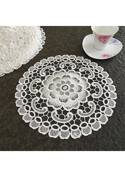 Beyaz 4 Yuvarlak 25 cm Yenı Yuvarlak Dantel Ay Çiçeği Nakış Placemat Bardak Altlığı Mutfak Düğün Noel Masa Yer Mat Bez Ped Yeni Yıl Bardak Altlığı Peçete (Yurt Dışından)