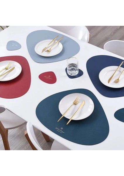 Donanma 45X37 cm Bardak Altlığı ile Inyahome Pu Deri Çift Taraflı Servis Altlığı ve Bardak Altlığı Seti Yükseltilmiş Kahve Paspasları Ev Mutfak Yemek Masası Yer Paspasları Nordic (Yurt Dışından)
