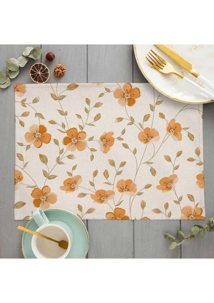LE211 42X32CM Çiçek Desenli Placemat Mutfak Dekor Pamuk Keten Boho Çiçek Yemek Masası Paspaslar Coaster Pad Kase Kahve Fincanı Mat 42X32CM (Yurt Dışından)