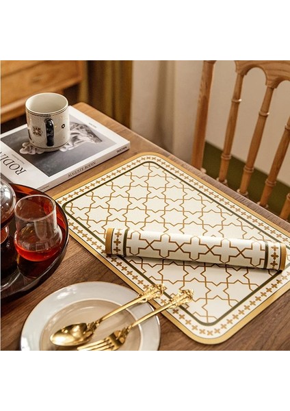 Desen 5 40X30 cm Deri Servis Altlığı Masa Mat Retro Yüksek Sıcaklık Dayanımı Sofra Mat Sofra Pedi Pvc Servis Altlığı Yağ Su Geçirmez Servis Mat (Yurt Dışından) modelleri