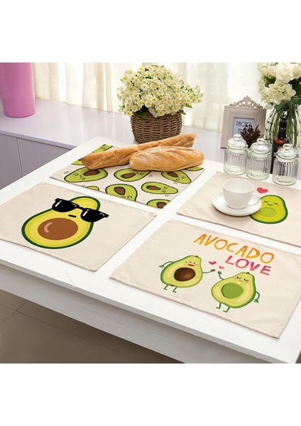 MP0096-21 1 Adet Tropikal Avokado Pamuk Keten Ped Desen Mutfak Placemat Coaster Kase Fincan Mat Yemek Masası Paspaslar 42*32 cm Ev Dekor MP0096 (Yurt Dışından)