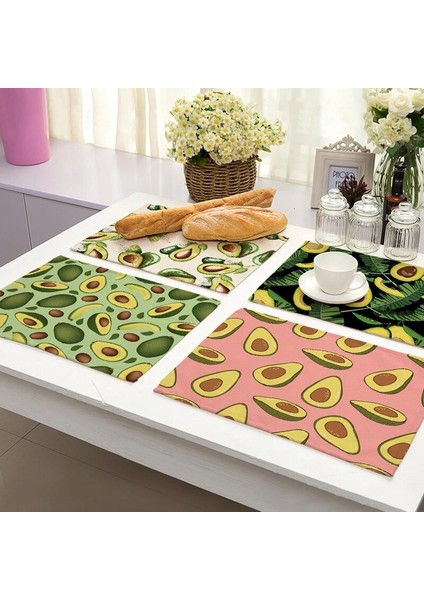 MP0096-21 1 Adet Tropikal Avokado Pamuk Keten Ped Desen Mutfak Placemat Coaster Kase Fincan Mat Yemek Masası Paspaslar 42*32 cm Ev Dekor MP0096 (Yurt Dışından)