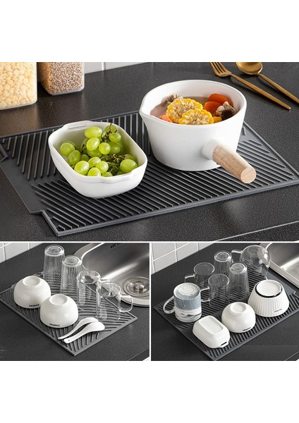Mavi 38X24.5 cm Silikon Bulaşık Kurutma Mat Büyük Damlalıklı Mat Isıya Dayanıklı Tezgah Üstü Mat Yemek Takımı Masa Minderi Kaymaz Placemat Drenaj Aracı (Yurt Dışından) indirimleri